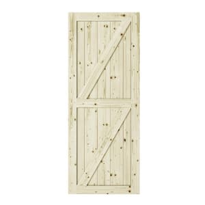 37 in. x 84 in. Full Check Double Z-Brace Unfinished Knotty Pine Interior Barn Door Slab