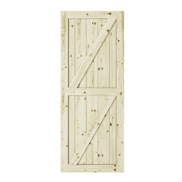 Colonial Elegance 37 in. x 84 in. Full Check Double Z-Brace Unfinished Knotty Pine Interior Barn Door Slab