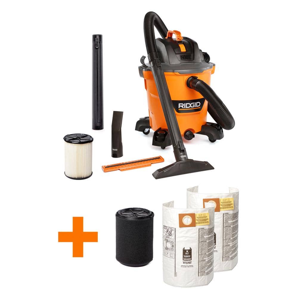 RIDGID 12 Gallon 5.0 Peak HP NXT Shop Vacuum Wet Dry Vac with Filter, Locking Hose, Accessories, Wet Filter and Wet Debris Bags HD1200ST - The Home Depot