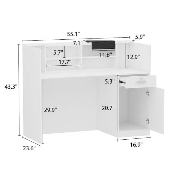 55.1 in. W x 23.6 in. D White MDF Computer Desk with 6 Storage Shelves 1 Drawer and 1 Cabinet
