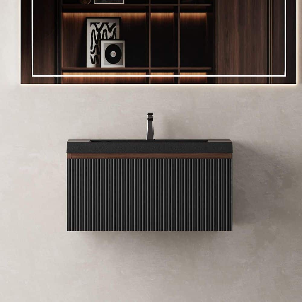 30 in. Wall-Mounted Bath Vanity Modern Floating Bathroom Vanity in Smoked W