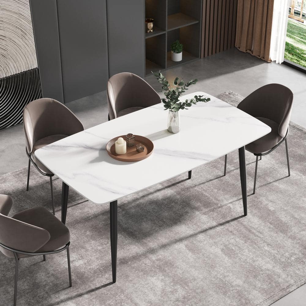 J&E Home 62.99 in. Rectangle White Modern and Minimalist Stone Top Dining  Table with Gold Metal Frame (Seats 4-6) JE-DTT16W-DTL2G - The Home Depot