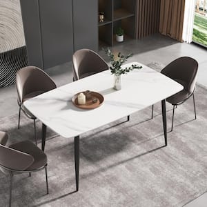 62.99 in. Rectangle White Modern and Minimalist Stone Top Dining Table with Gold Metal Frame (Seats 4-6)