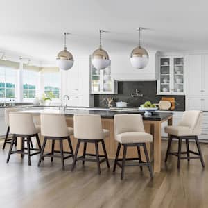 Hampton 26 in. Solid Wood Linen Swivel Bar Stools with Back Linen Fabric Upholstered Counter Bar Stool Set of 6