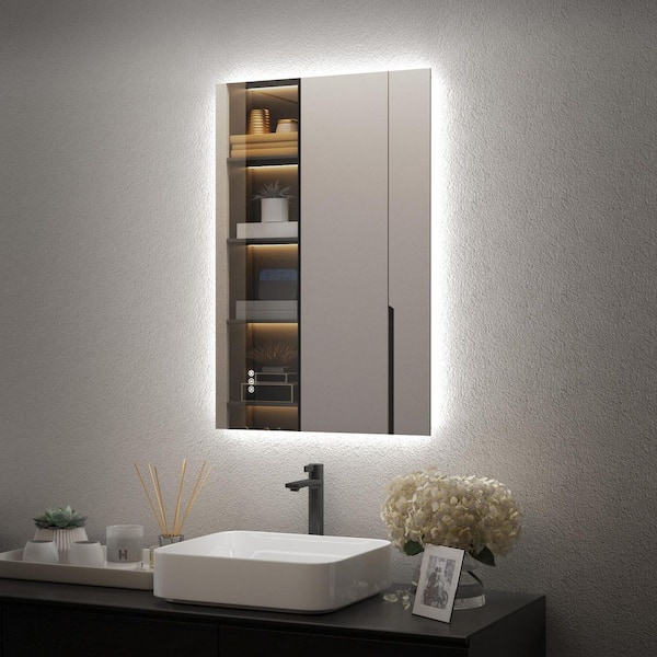 24 in. W x 36 in. H LED Lighted Backlit Modern Rectangular Frameless Anti-Fog Tempered Glass Wall Bathroom Vanity Mirror