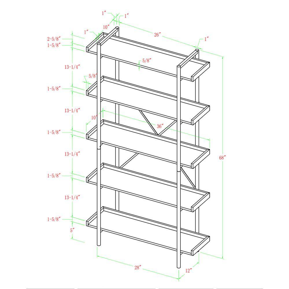 Adjustable Black Wood 36" Urban Etagere Bookshelf with 5 Shelves