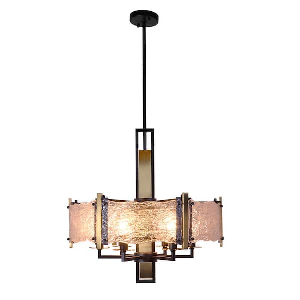 Logmey 6-Light 22 in. Black Indoor Ceiling Chandelier with Water Glass Shades, E12, No Bulbs