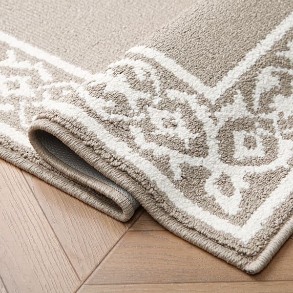Lorreta Two-tone Linen/Ivory 2 ft. × 6 ft. Tufted Border Polypropylene Area Rug