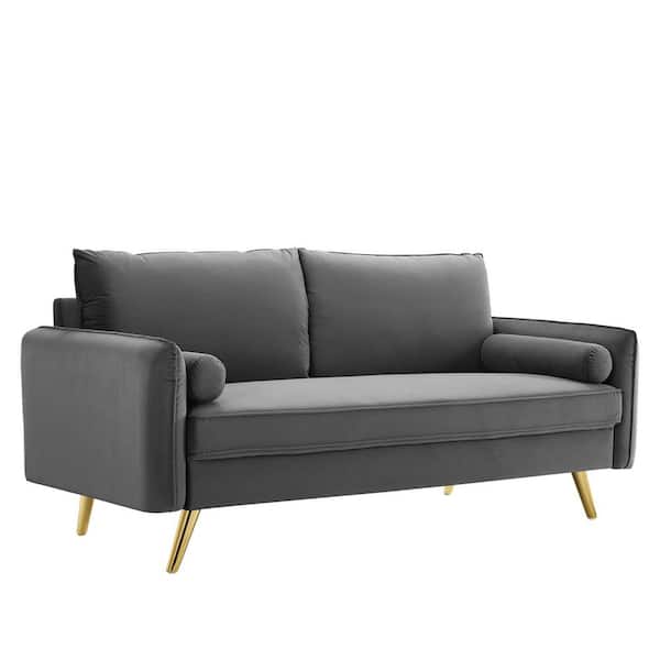 MODWAY Revive 72 in. Gray Velvet 3-Seater Lawson Sofa with Square Arms