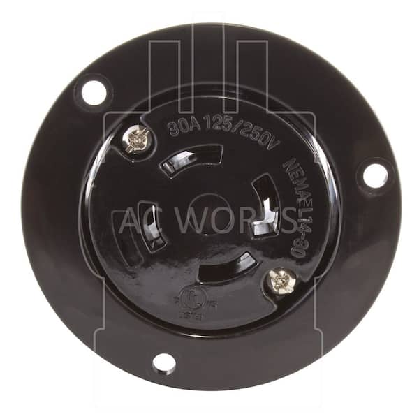 AC WORKS 30A 125/250V L14-30R Flanged Outlet UL and C-UL Listed