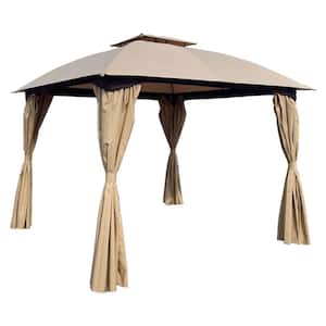 10 ft. x 10 ft. Khaki Outdoor Patio Garden Gazebo Canopy Outdoor Shading Gazebo Tent with Curtains
