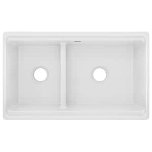 Farmhouse 33in. Farmhouse/Apron-Front 2 Bowl  White Fireclay Sink Only and No Accessories