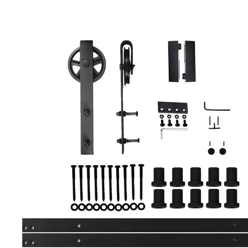 14 ft./168 in. Black Rustic Non-Bypass Sliding Barn Door Hardware Kit Spoke Wheel Design Roller for Single Door price history on PriceWatchPro