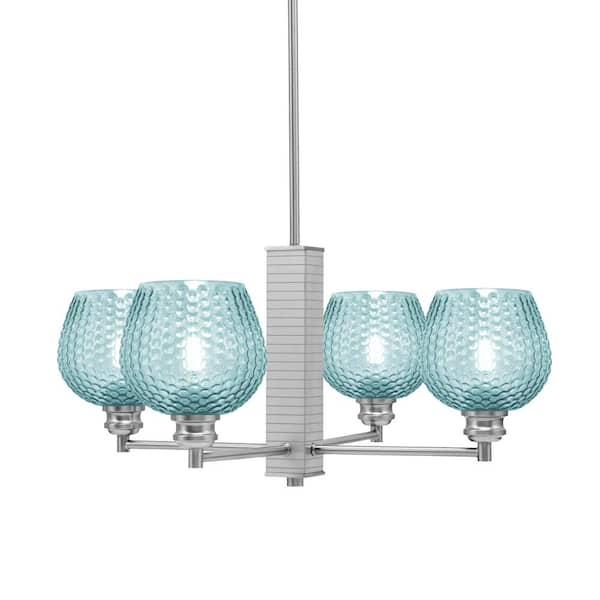 Unbranded Albany 23.75 in. 4 Light Brushed Nickel Chandelier with Turquoise Textured Glass Shades