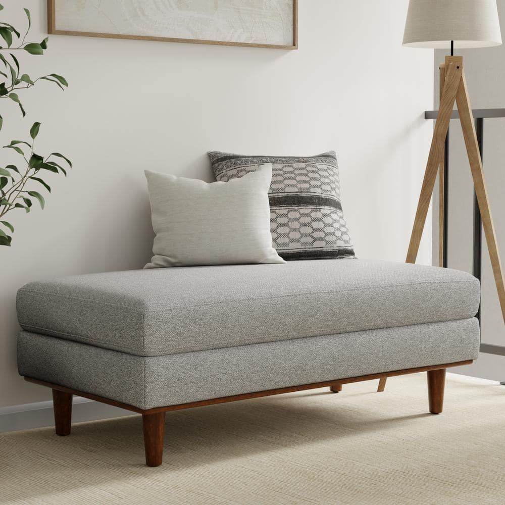 Morrison 49" Mist Grey Woven-Blend Fabric Ottoman