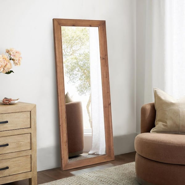 Unbranded Brown 22 in. W x 65 in. H Rectangle Wood Full Length Mirror Standing Mirror