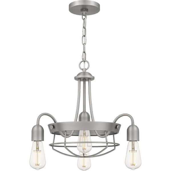 Hampton Bay Southbourne 4-Light Antique Nickel Drum Chandelier with Open Steel Cage Frame
