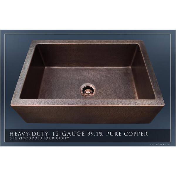 Fossil Blu Luxury Dark Patina 12-Gauge Copper 33 in. Single Bowl