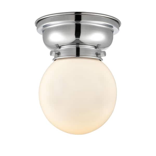 Beacon 6.25 in. 1-Light Polished Chrome Industrial Flush Mount with Seeded Glass Shade