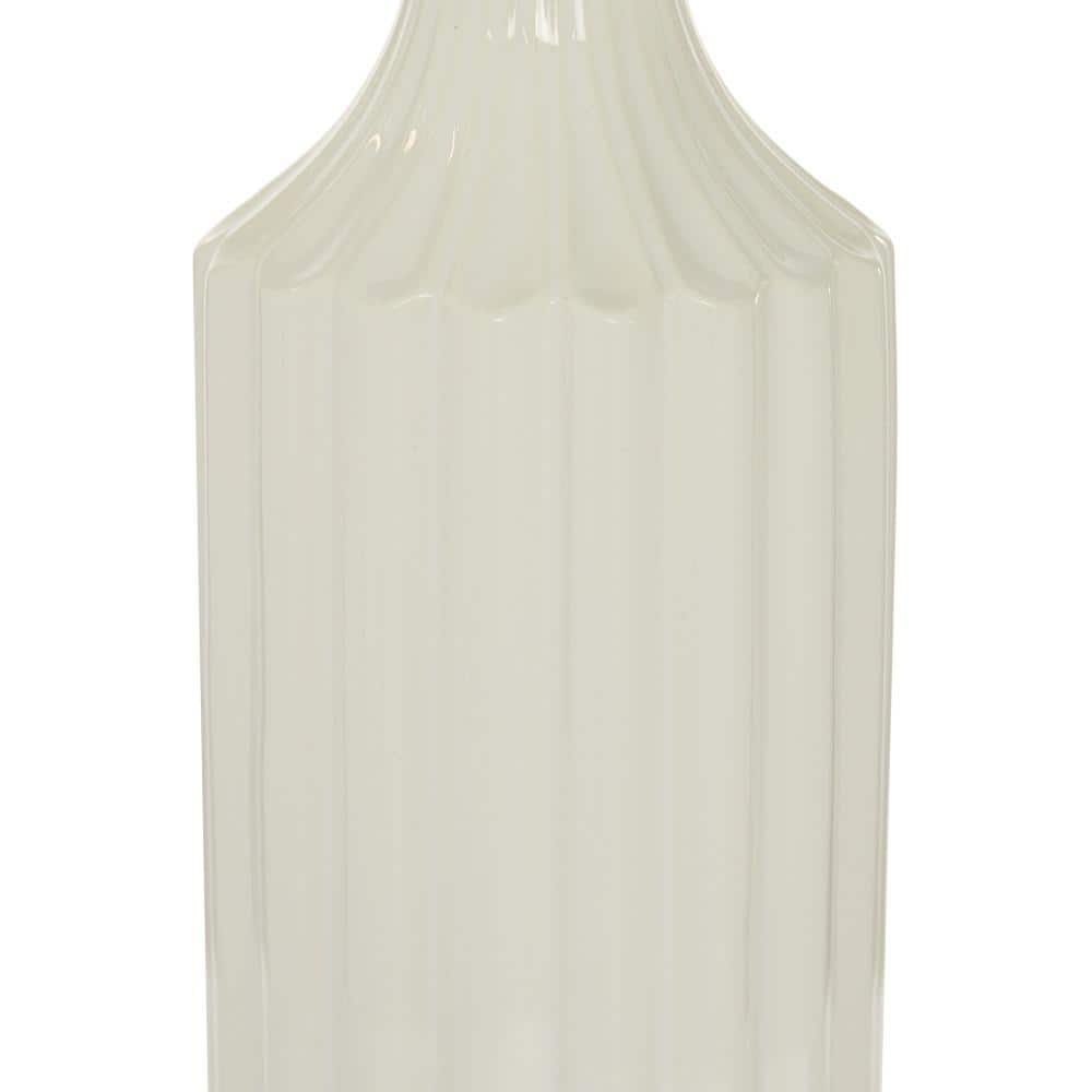 Ceramic Elegance 19" Tall Bud Vase with Vertical Groove Detail in Glossy White
