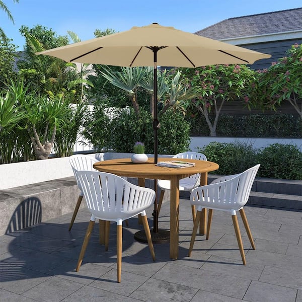 Unbranded 9 ft. Steel Market Tilt Patio Umbrella in Tan with Crank