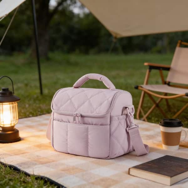 Insulated Reusable Lunch Bag with Quilted, Padded and Waterproof for Women, Work, Picnic and Travel, Pink (1-Pack)