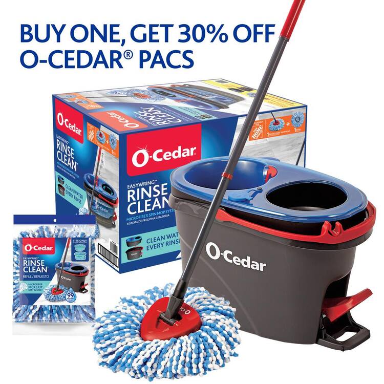 O-Cedar EasyWring RinseClean Microfiber Spin Mop with 2-Tank Bucket ...