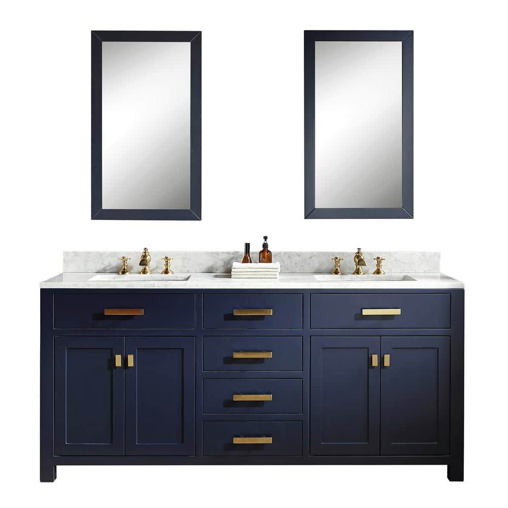 Madison 72" Monarch Blue Double Sink Vanity with Carrara Marble Top