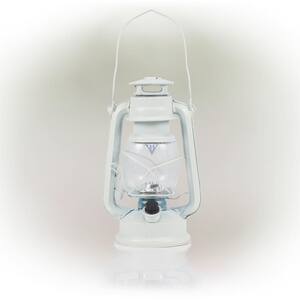 Indoor/Outdoor White Hurricane Lantern with Cool White LED Lights