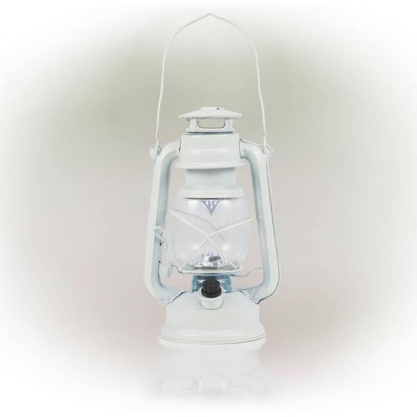 Alpine Corporation Indoor/Outdoor White Hurricane Lantern with Cool White LED Lights