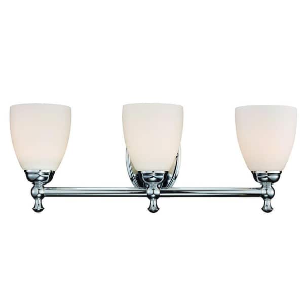 Hampton Bay Solomone 3-Light Polished Chrome Vanity Light with Opal Glass Shades, Dimmable LED Soft White Bulbs Included