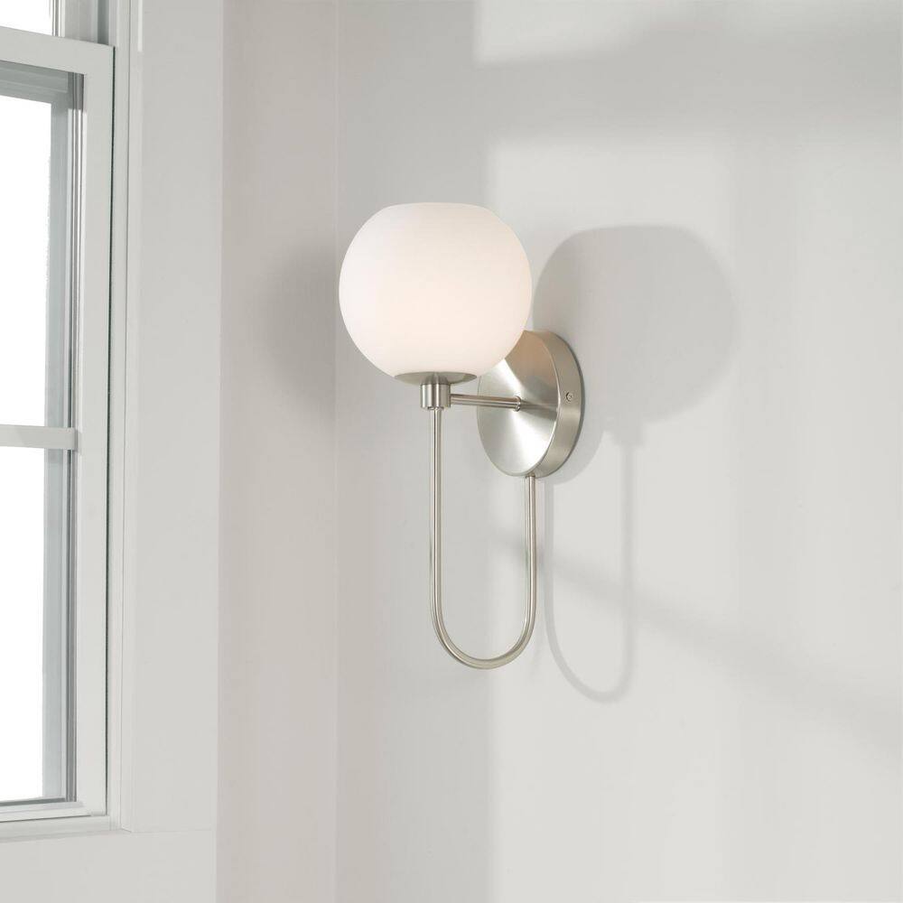 Ansley Brushed Nickel Wall Sconce with Soft White Glass Globe
