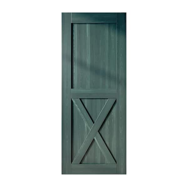 HOMACER 42 in. x 96 in. X-Frame Royal Pine Solid Natural Pine Wood Panel Interior Sliding Barn Door Slab with Frame