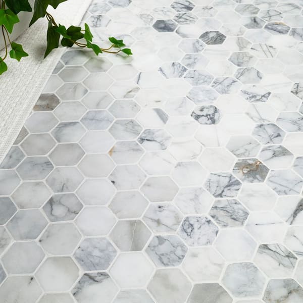 MSI - Calacatta Cressa Hexagon 12.38 in. x 12.38 in. Honed Marble Look Floor and Wall Tile (9.8 sq. ft./Case)