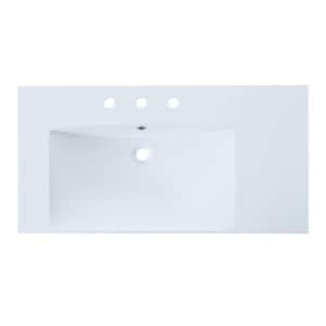 36 in . Single Bathroom Basin Sink, Left Offset Resin Sink with 3 Faucet Hole, White