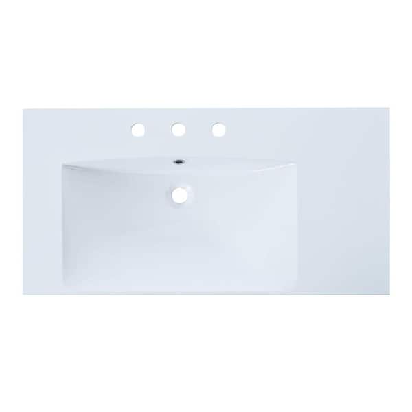 Aoibox 36 in. Single Bathroom Basin Sink, Left Offset Resin Sink with 3 Faucet Hole, White
