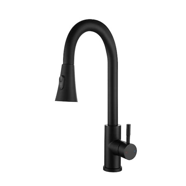 15.67 in. Single Handle 360° Spout Swivel Pull Out Sprayer Kitchen Faucet in Matte Black