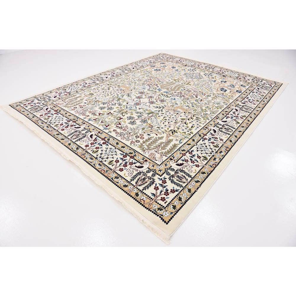 Ivory Floral Synthetic 8' x 10' Rectangular Area Rug