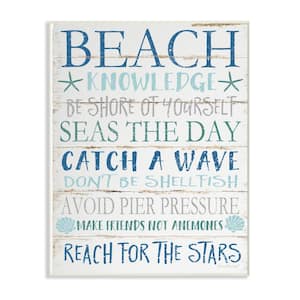 10 in. x 15 in. "Beach Knowledge Blue Aqua and White Planked Look Sign Wall Plaque Art" by Jennifer Pugh