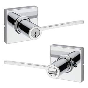 Ladera Polished Chrome Exterior Entry Door Handle with Square Trim featuring SmartKey Security