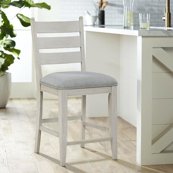 Maude 41 in. H White Finish Wood Frame Counter Height Chair with Textured Upholstered Seat (Set of 2)