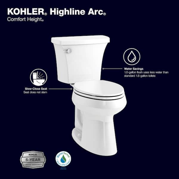Highline Arc 12 in. Rough In 2-Piece 1 GPF Single Flush Elongated Chair Height Toilet in White with Soft Close Seat