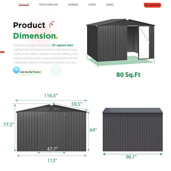 Zeus & Ruta 10 ft. W x 8 ft. D Metal Storage Shed with 2 Doors for