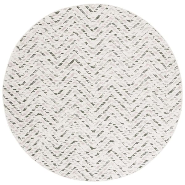 SAFAVIEH Adirondack Ivory/Dark Green 6 ft. x 6 ft. Chevron Marle Round Area Rug