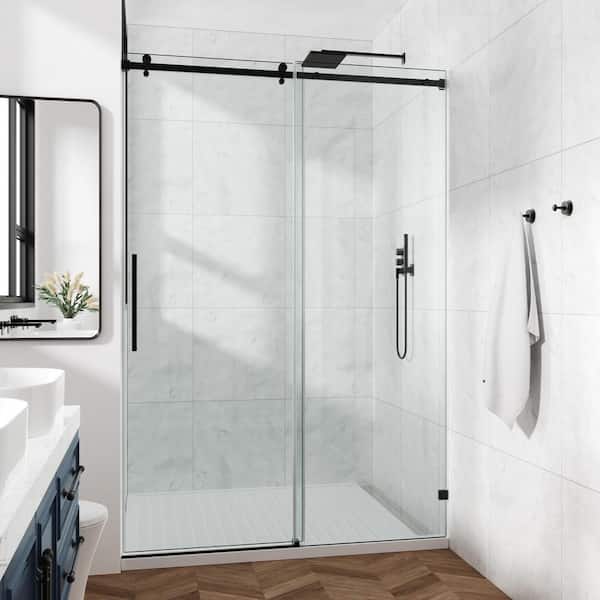 60 in. W x 76 in. H Hinge Frameless Shower Door in Matter Black Finish Clear Glass Soft-closing Silent Door Bath Panel