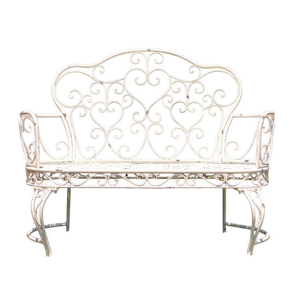 Zaer Ltd. International 45 in. L 2Person Antique White Metal Garden Bench ZR200485AW The