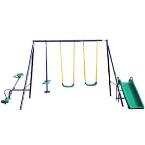 Outdoor Metal Swing Set with Slide