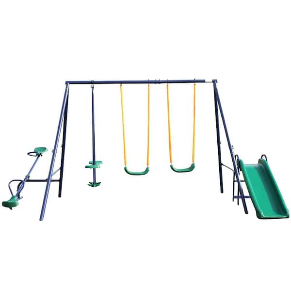 Tatayosi Outdoor Metal Swing Set with Slide