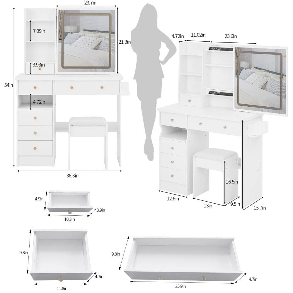 Size chart and dimensions for the vanity set.