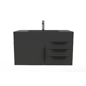 Nile 36 in. W x 19 in. D x 20 in. H Bath Vanity in Matte Black with Black Trim and Black Solid Surface Top